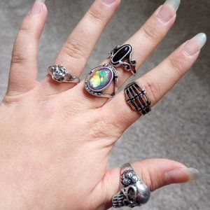 Pack of 5 Rings Baroque Gothic Victorian Style Silver Color